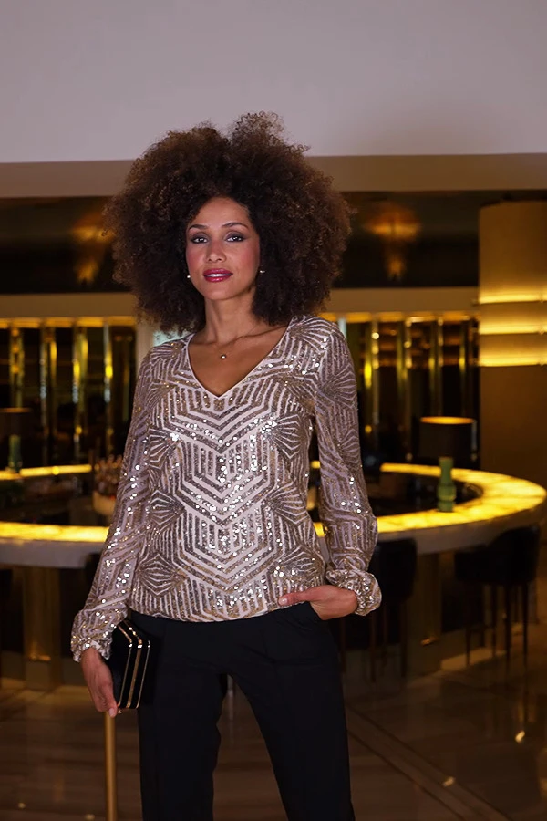 Gold Sequin Blouson Sleeve Gatsby Top - Image 6