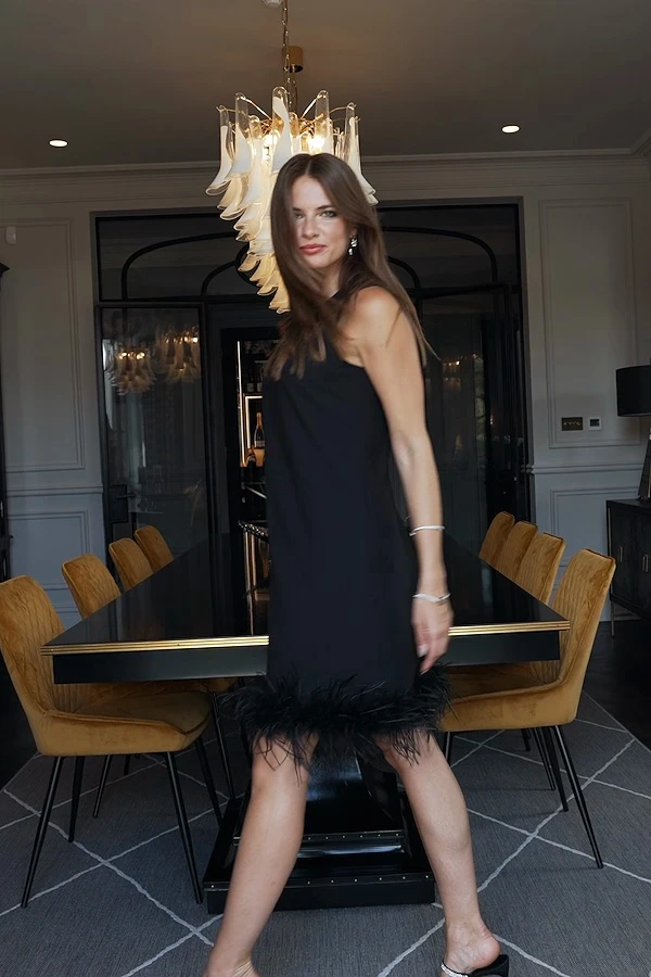 Black Feather Trim Shift Dress - Image 5