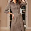 Taupe Faux Suede Popper Front Shirt Dress