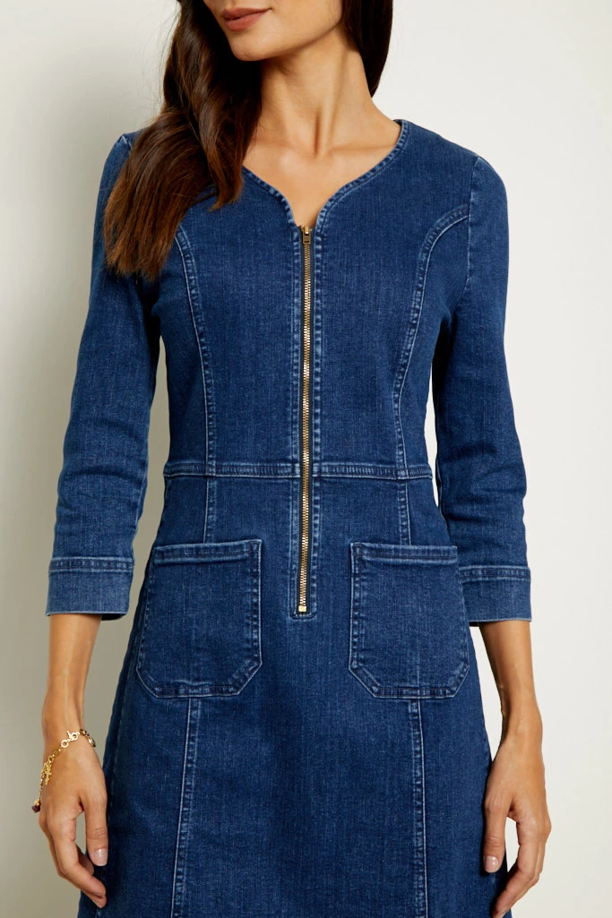 Indigo Zip Front Denim Shift Dress - Image 5