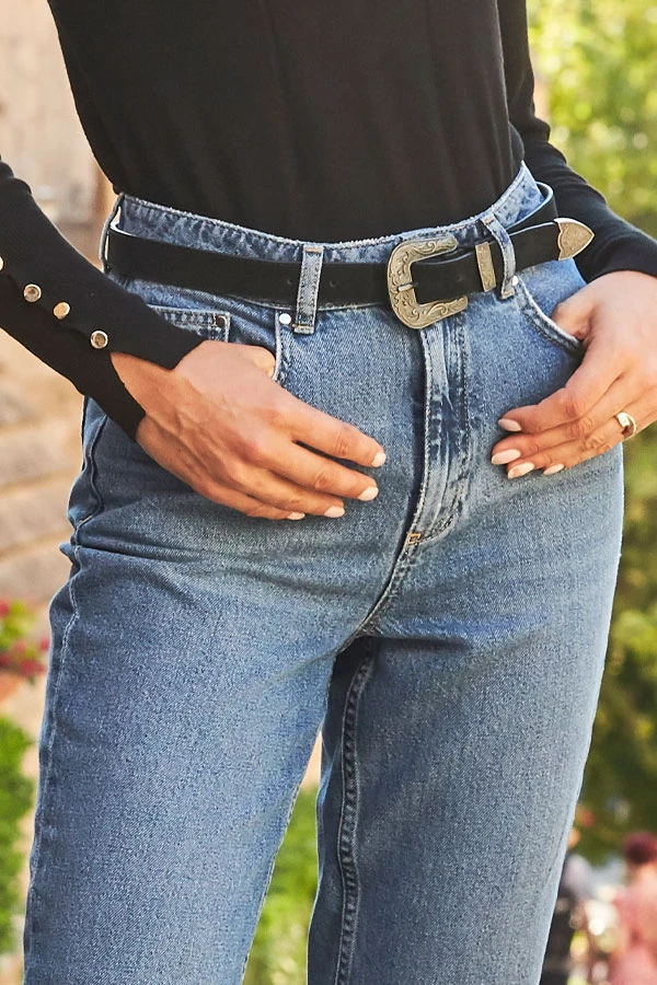 Black Suede Western Buckle Waist Belt - Image 2