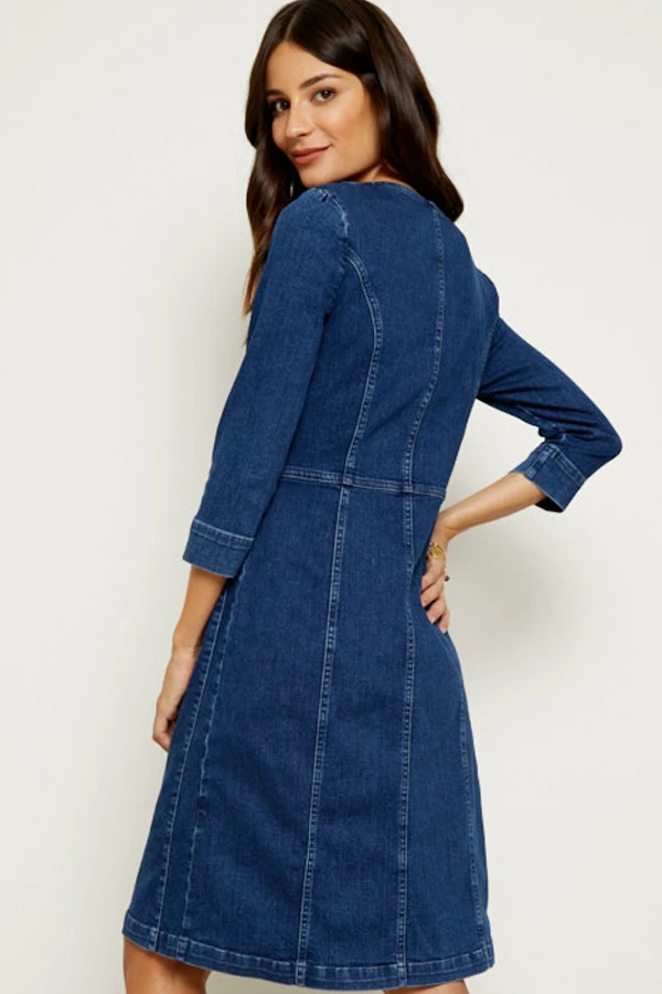 Indigo Zip Front Denim Shift Dress - Image 4