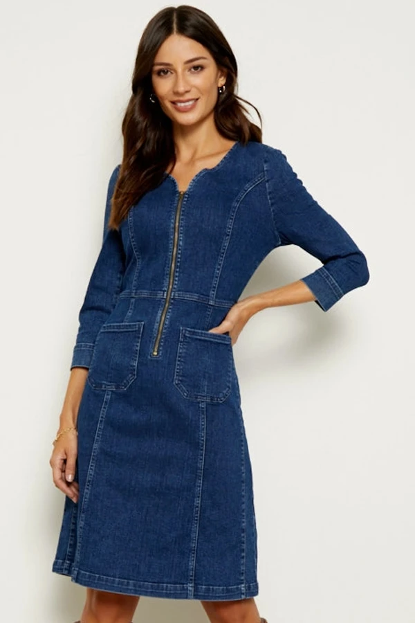 Indigo Zip Front Denim Shift Dress - Image 2