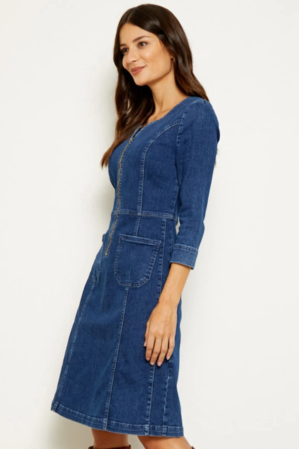 Indigo Zip Front Denim Shift Dress - Image 3