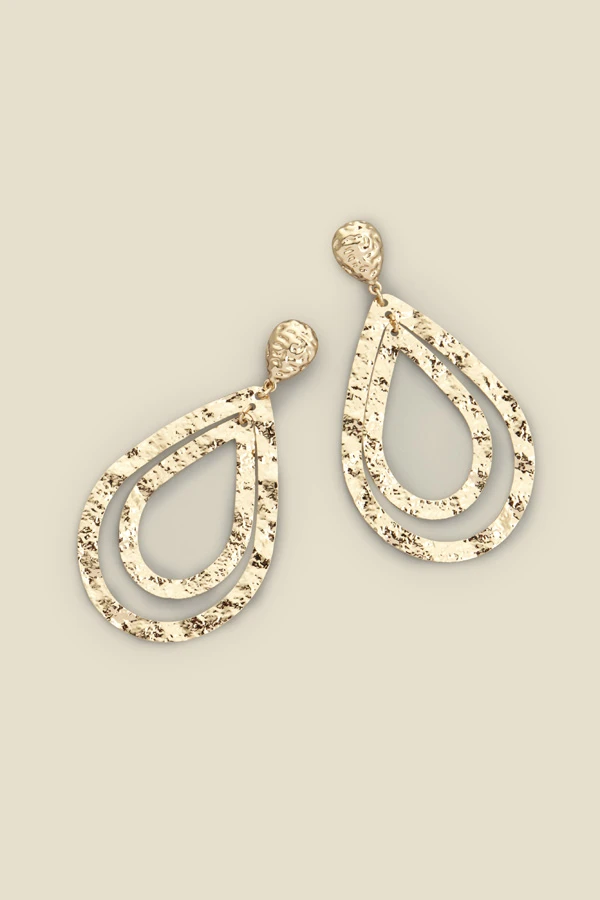Gold Hammered Teardrop Earrings - Image 2