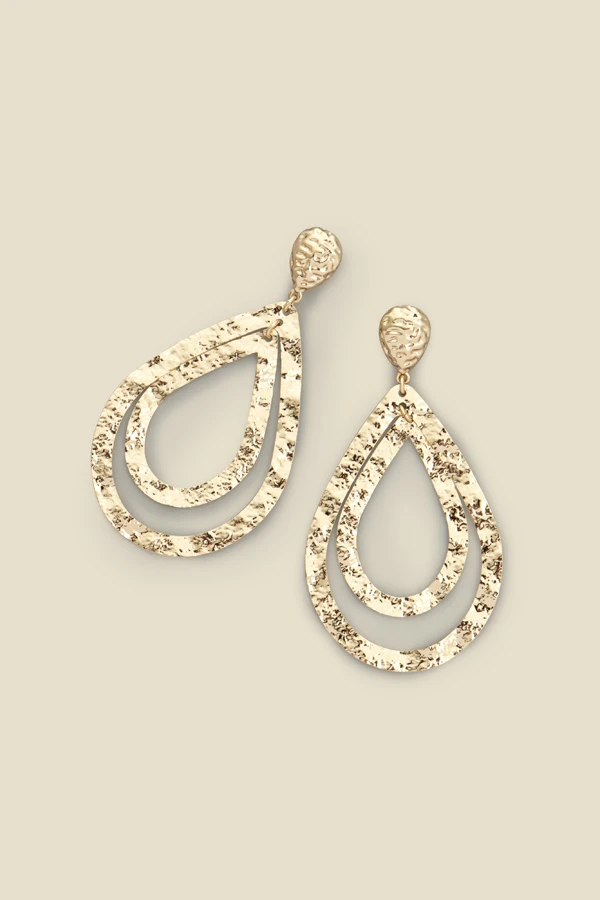 Gold Hammered Teardrop Earrings - Image 3