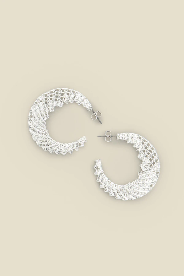 Silver Sparkly Curved Hoop Earrings