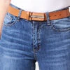 Tan Leather Waist Belt With Gold Clasp