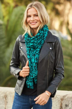 Green & Black Animal Print Scarf