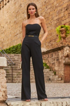 Black Premium Bandeau Wide Leg Jumpsuit With Pockets