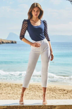 White Denim Cropped Straight Leg Jeans