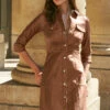Tan Leather Popper Front Dress
