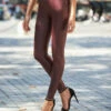 Burgundy Leather Look Seam Detail Premium Leggings