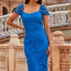 Cobalt Blue Luxe Lace Detail Pencil Dress