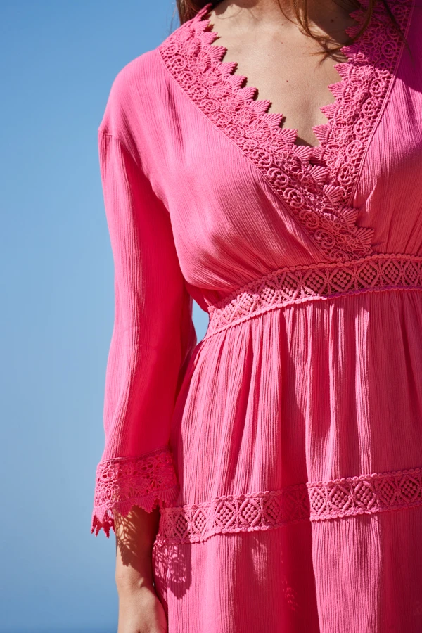 Pink Lace Trim Wrap Front Sun Dress - Image 3