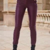 Wine Button Detail Coated Skinny Jeans
