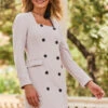 Stone Square Neck Double Breasted Blazer Dress