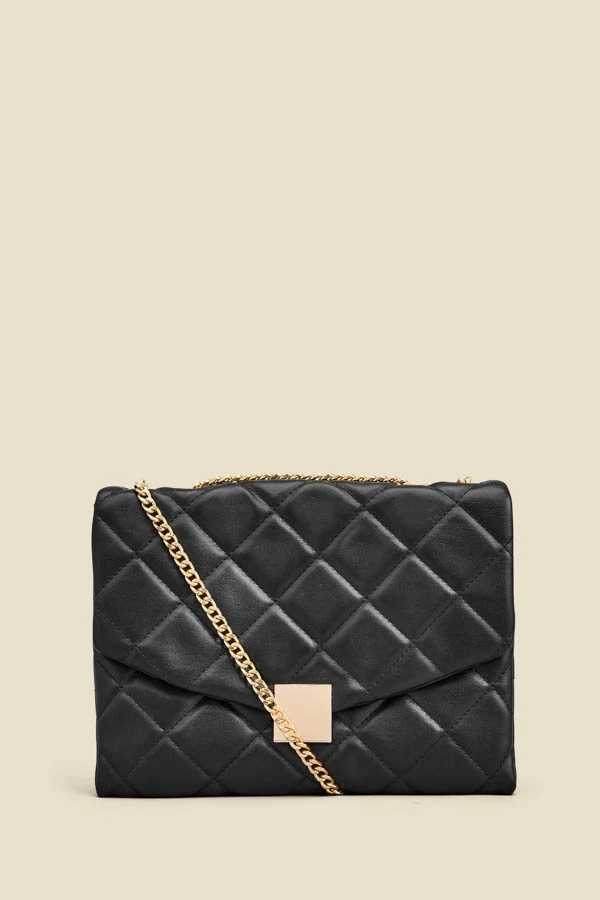 Black Gold Stud Detail Quilted Cross Body Bag - Image 2