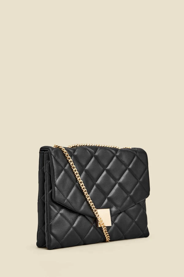 Black Gold Stud Detail Quilted Cross Body Bag - Image 3