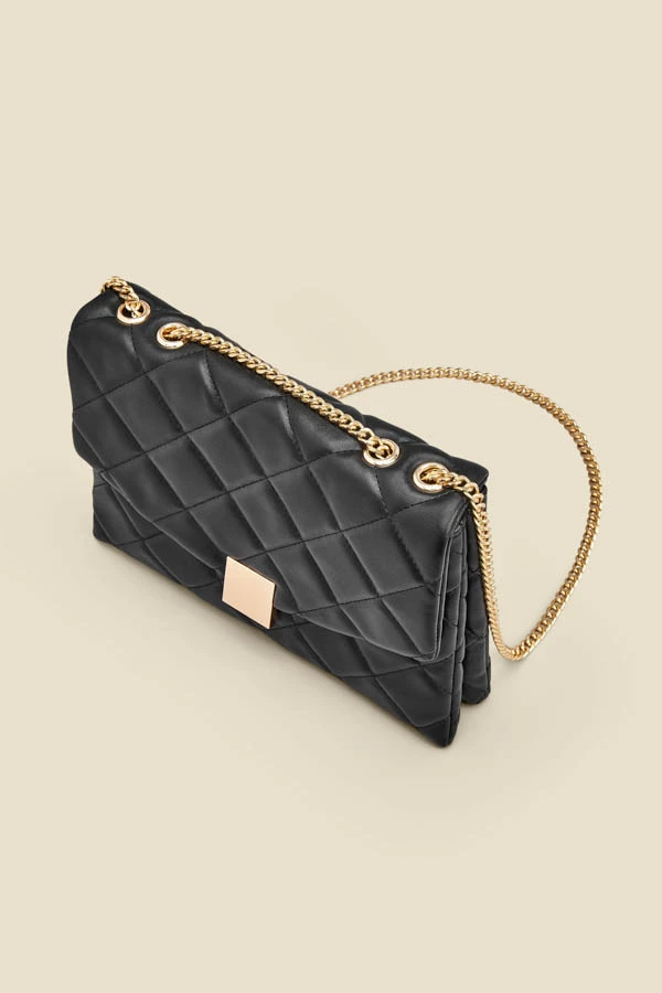 Black Gold Stud Detail Quilted Cross Body Bag - Image 4
