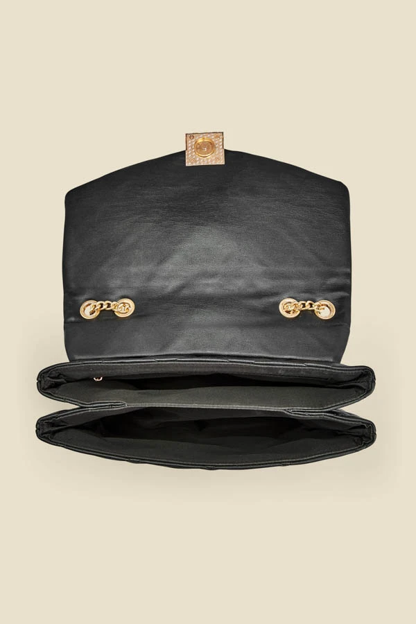 Black Gold Stud Detail Quilted Cross Body Bag - Image 5