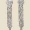 Silver Rhineshtone Heart Detail Tassel Earrings