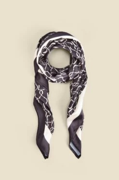Black & Ivory Geometric Print Contrast Trim Scarf