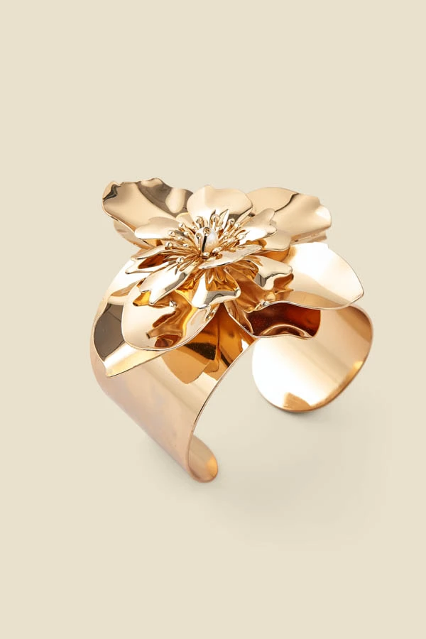 Gold Flower Detail Cuff Bracelet
