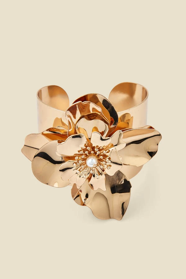 Gold Flower Detail Cuff Bracelet - Image 2