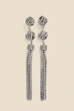 Silver Triple Knot Detail Drop Earrings