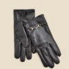 Black Leather Snaffle Trim Gloves