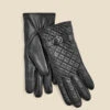 Black Leather Quilted Buckle Detail Gloves