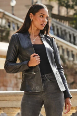 Black Notch Neck Leather Blazer
