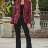 Burgundy Sparkle Boucle Military Blazer