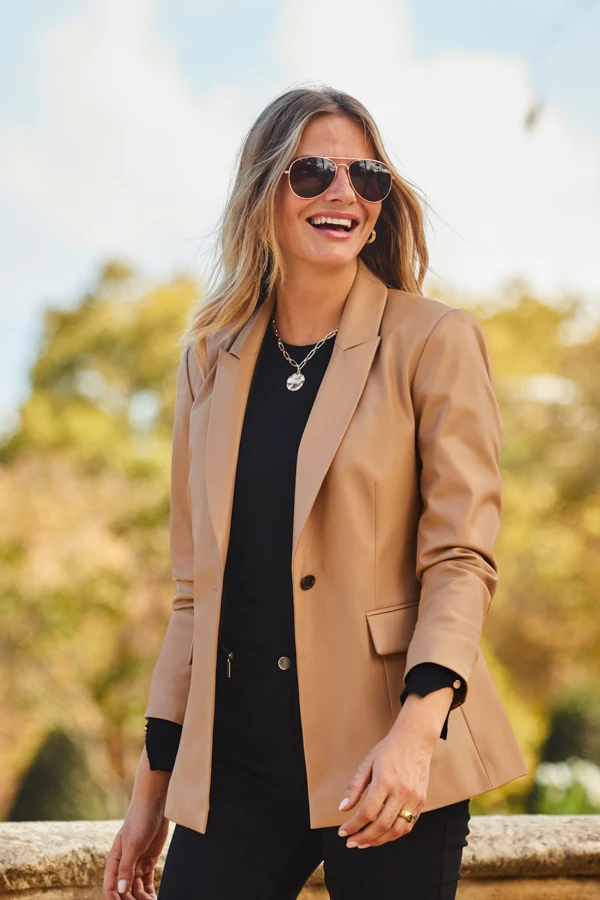 Tan Premium Faux Leather Blazer - Image 2