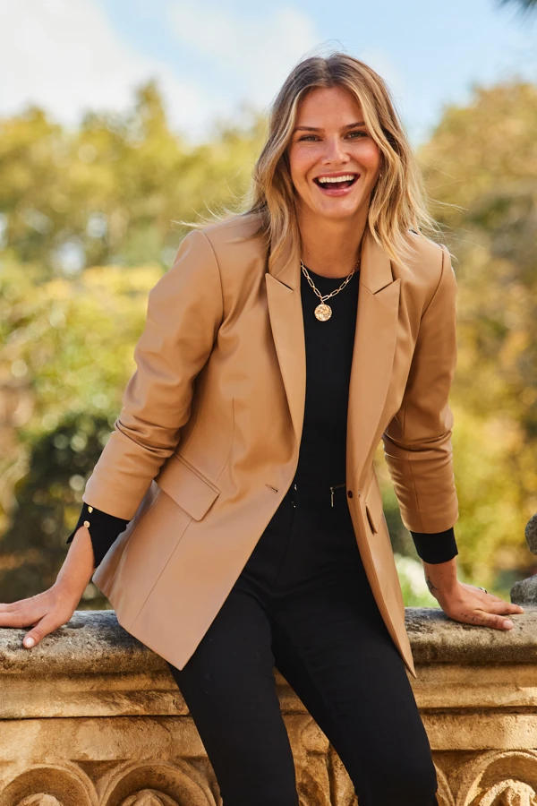 Tan Premium Faux Leather Blazer - Image 3