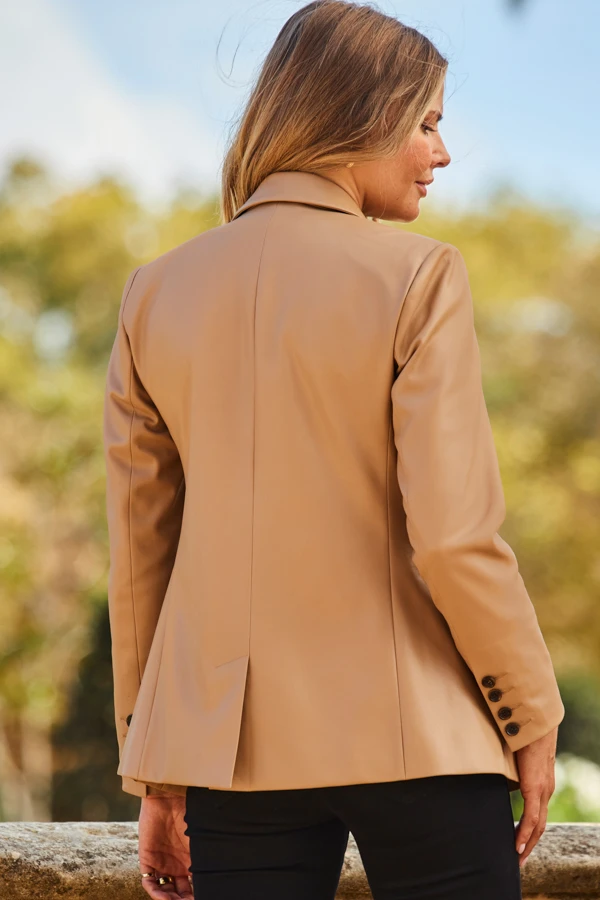 Tan Premium Faux Leather Blazer - Image 5