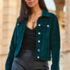 Emerald Green Velvet Denim Jacket