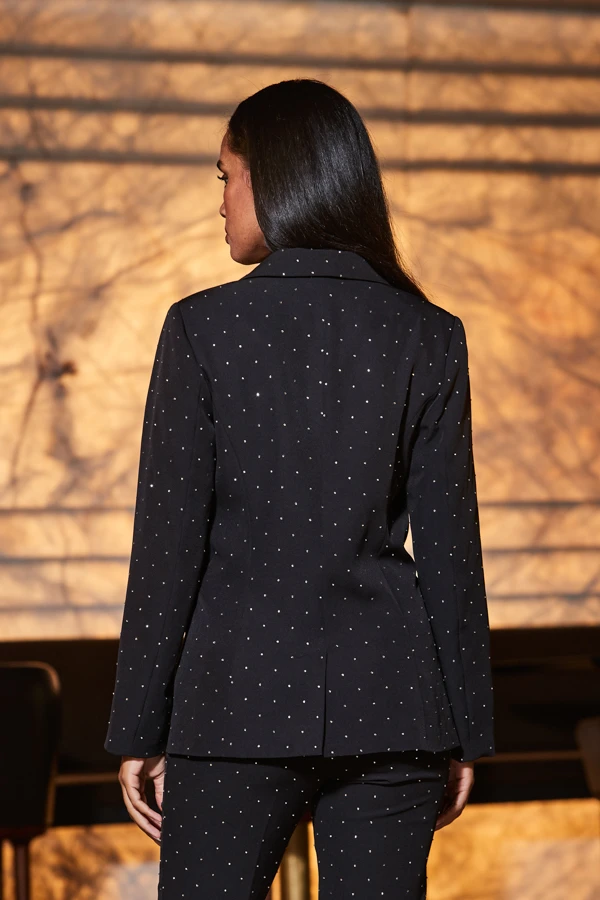 Black Luxury Sparkling Diamante Stud Blazer - Image 3