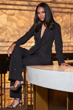 Black Luxury Sparkling Diamante Stud Blazer