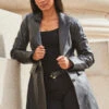 Black Premium Leather Longline Coat