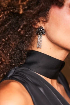 Black Rhinestone Detail Tassel Earrings
