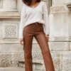 Tan Leather Straight Leg Trousers