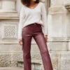 Wine Leather Straight Leg Trousers