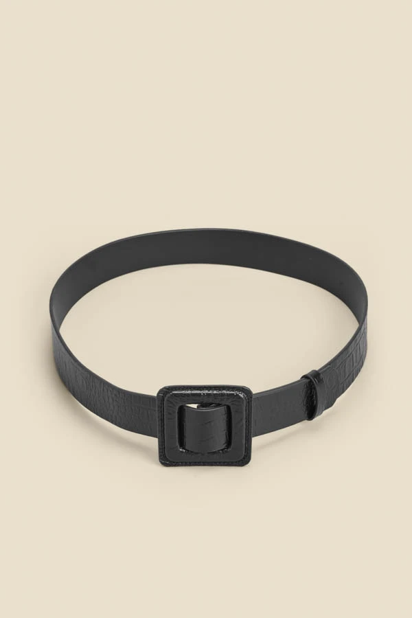 Black Croc Leather Belt With Buckle - Image 3