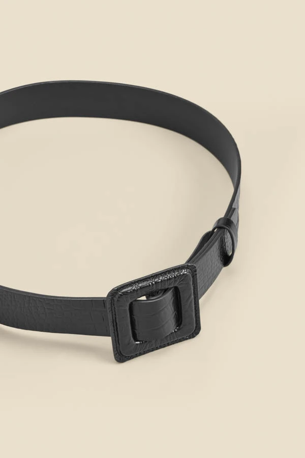 Black Croc Leather Belt With Buckle - Image 4