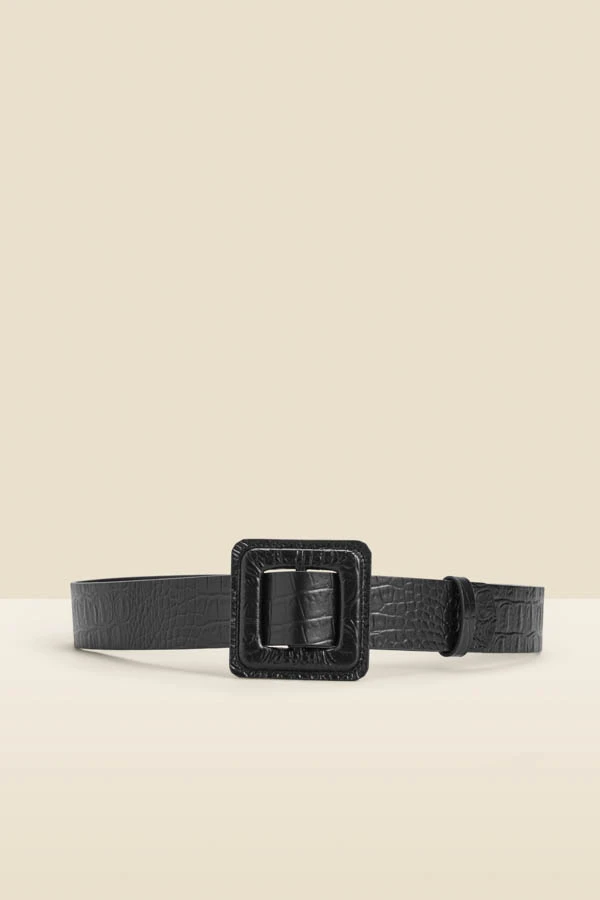 Black Croc Leather Belt With Buckle - Image 2
