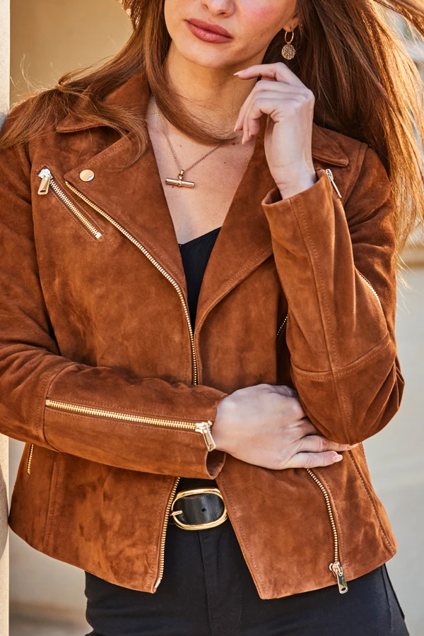 Tan Suede Biker Jacket - Image 5