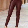 Burgundy Leather Look Premium Leggings