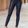 Navy Blue Leather Look Premium Leggings